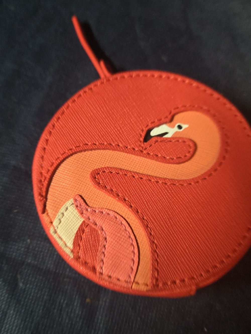 Round Flamingo Leather Badge Holder in Coral Orange